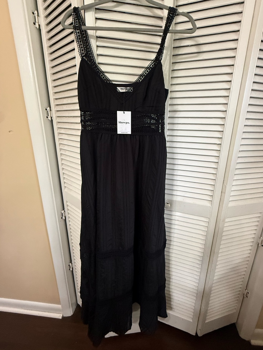 Showpo Black Lace-Trim Maxi Dress